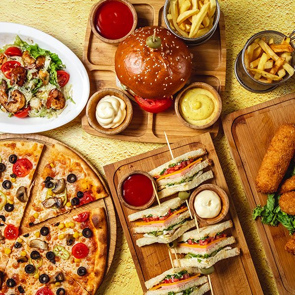 Large food spread representing banquet quotations and ingredient planning